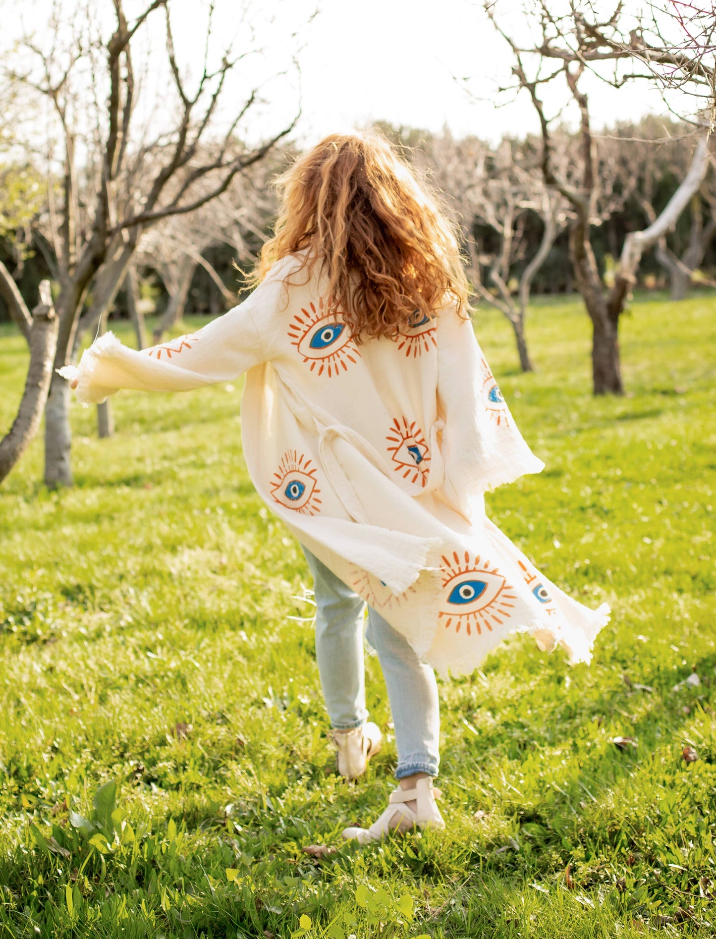 Organic Cotton Long Evil Eye Kimono Robe
