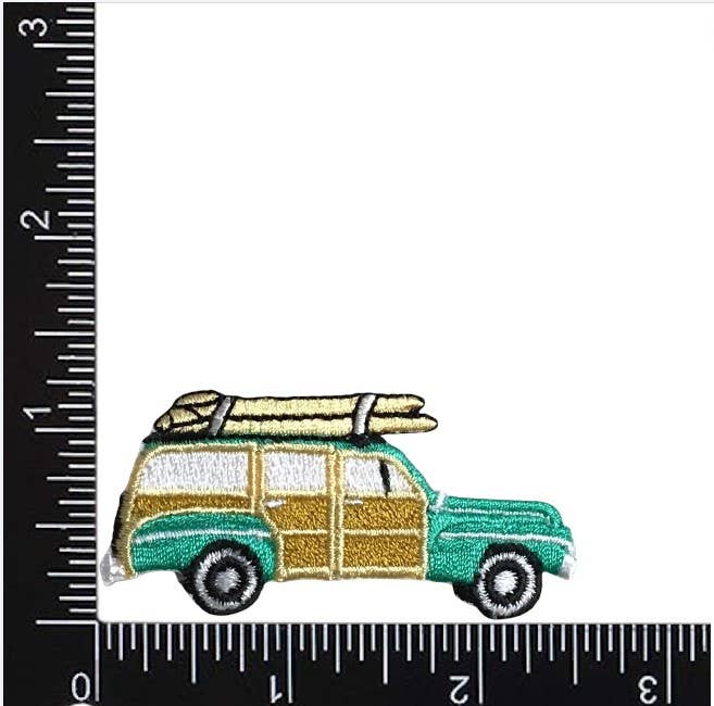 Beach Woodie Sedan - Teal Wagon - Surfboards - Iron on Patch