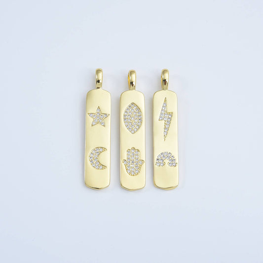 Gold Filled CZ Lightning Bolt + Rainbow Tag Charm Pendant