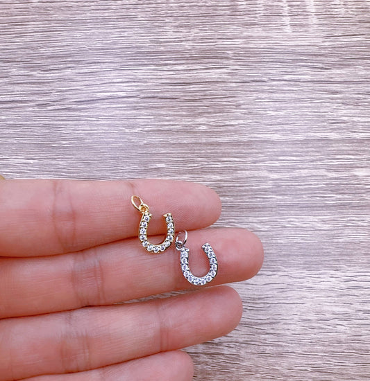 Gold Filled Horseshoe Charm Pendant CZ Micro Pave, CP1314: Gold