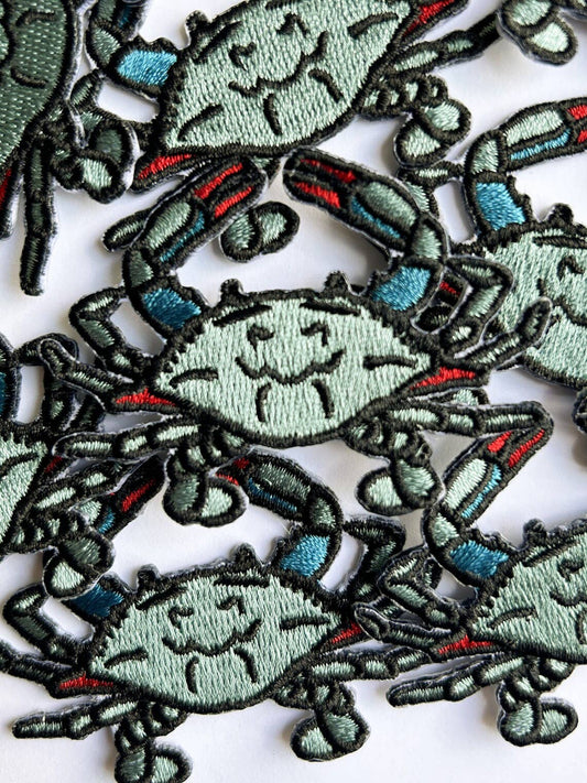 Blue Crab Iron On Embroidered Patch
