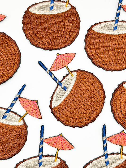 Coconut Drink Embroidered Patch Tropical Vacation Summer