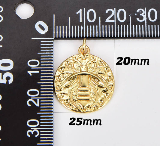 Gold Filled Queen Bee Coin Charm Pendant