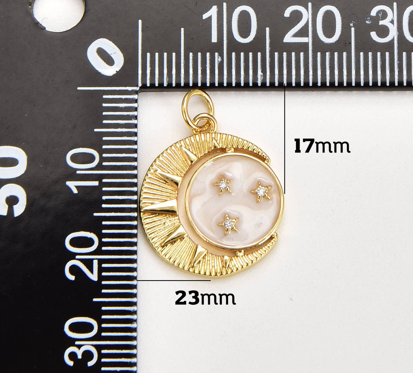 Gold Filled White Enamel Sun Moon Celestial Charm