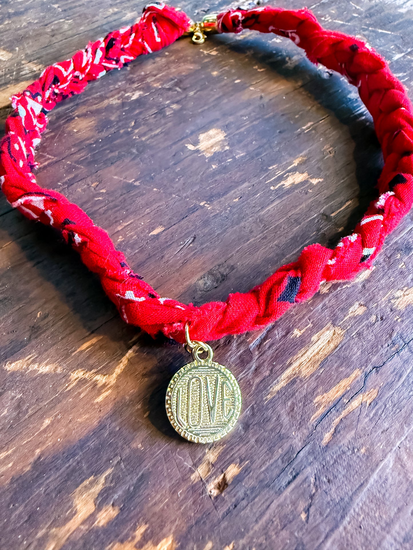 Braided Bandana Charm Necklace with LOVE Medallion