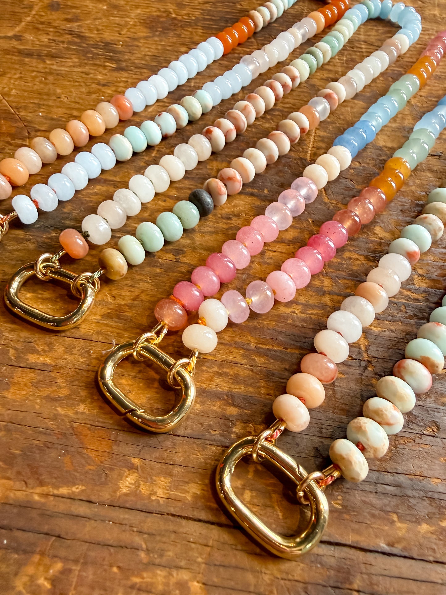 Jasper Hand Knotted Necklace with Charm Holder Clasp- Sunset Trail