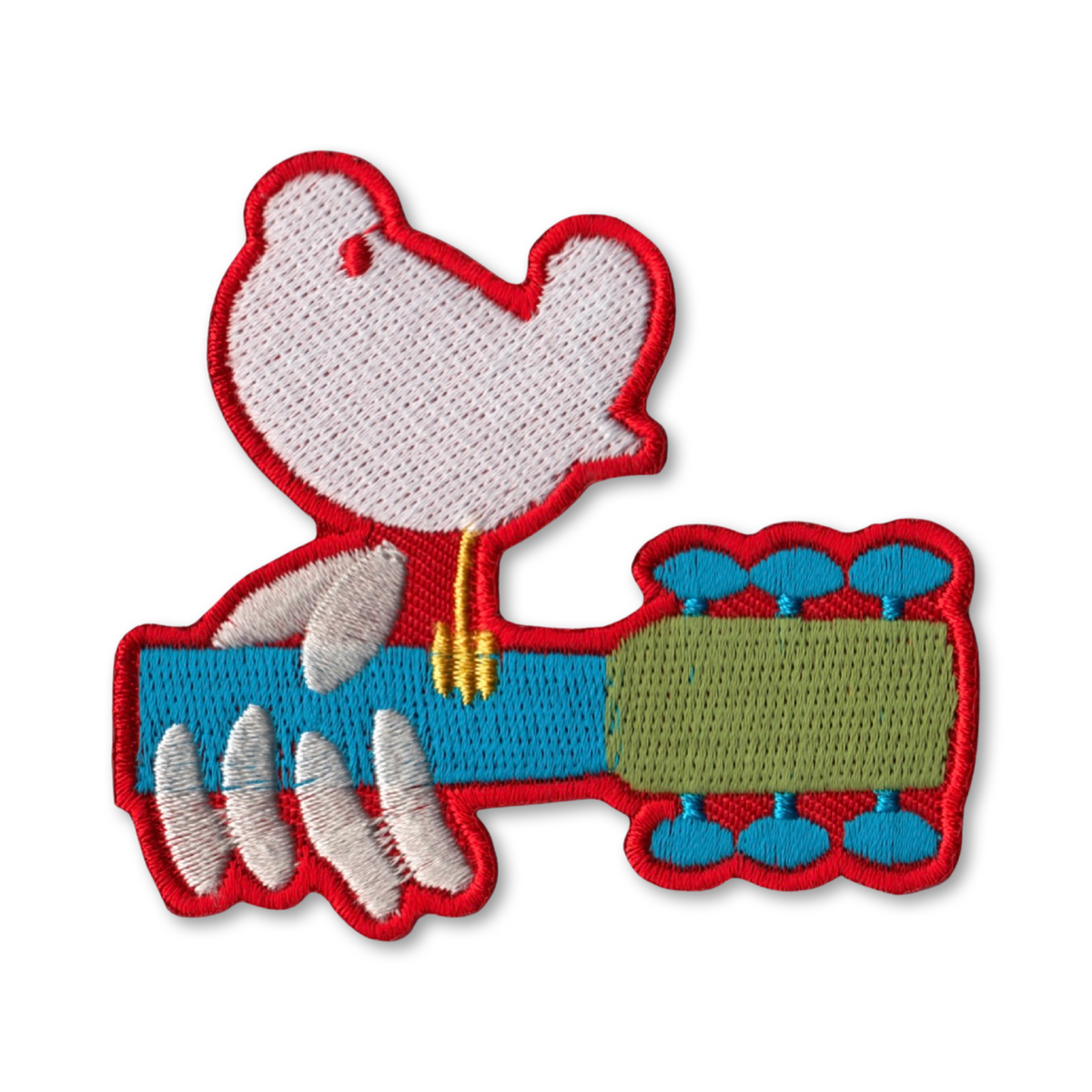 Woodstock - Classic Dove On Neck Of Guitar Logo Iron On Patch