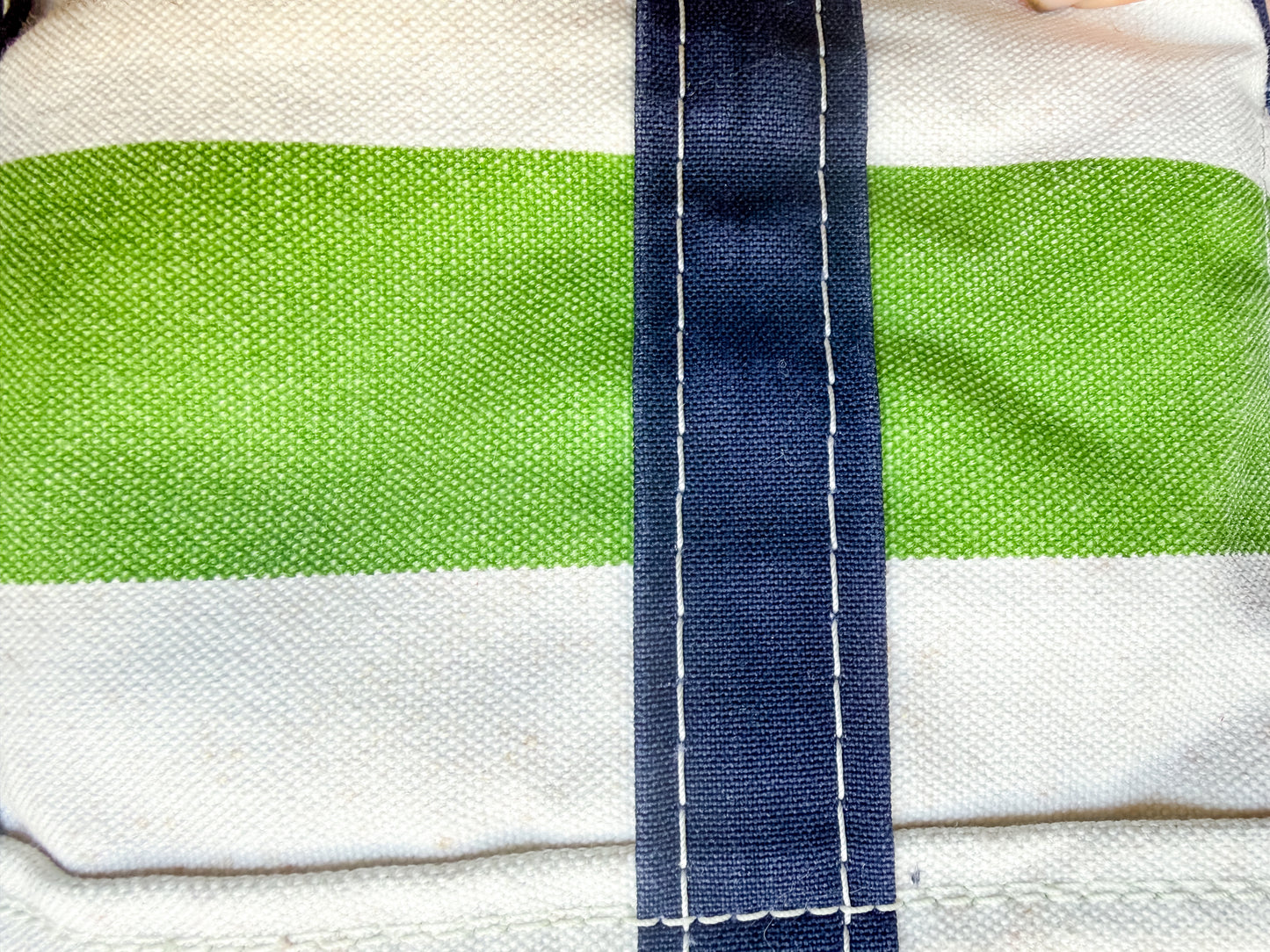 Vintage Y2K LL Bean Boat & Tote Mini Green and White Rugby Stripe