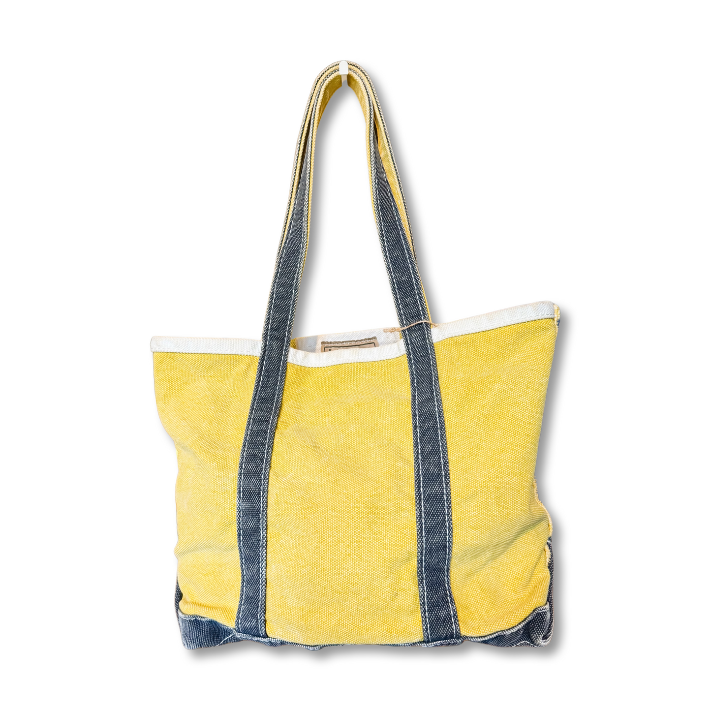 Vintage 1990s LL Bean Boat & Tote Medium Yellow with Navy Handles