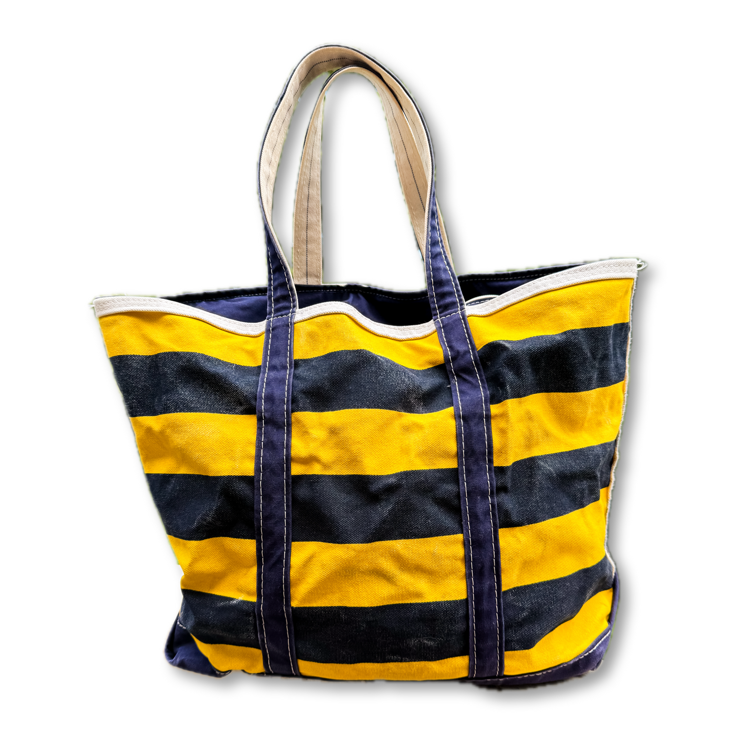 Vintage Y2K LL Bean Boat & Tote Yellow and Navy Rugby Stripe