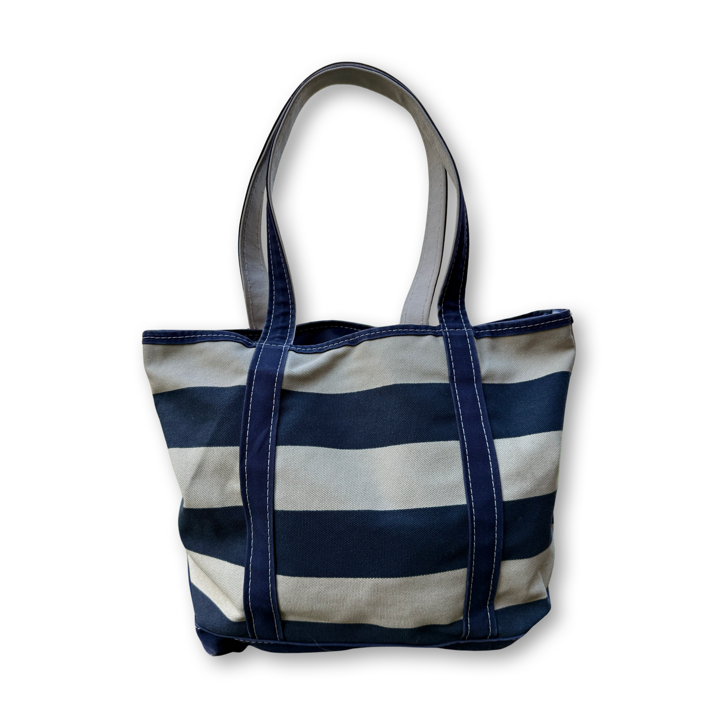 Vintage LL Bean Boat & Tote Medium Zip Top Navy and Beige Stripe