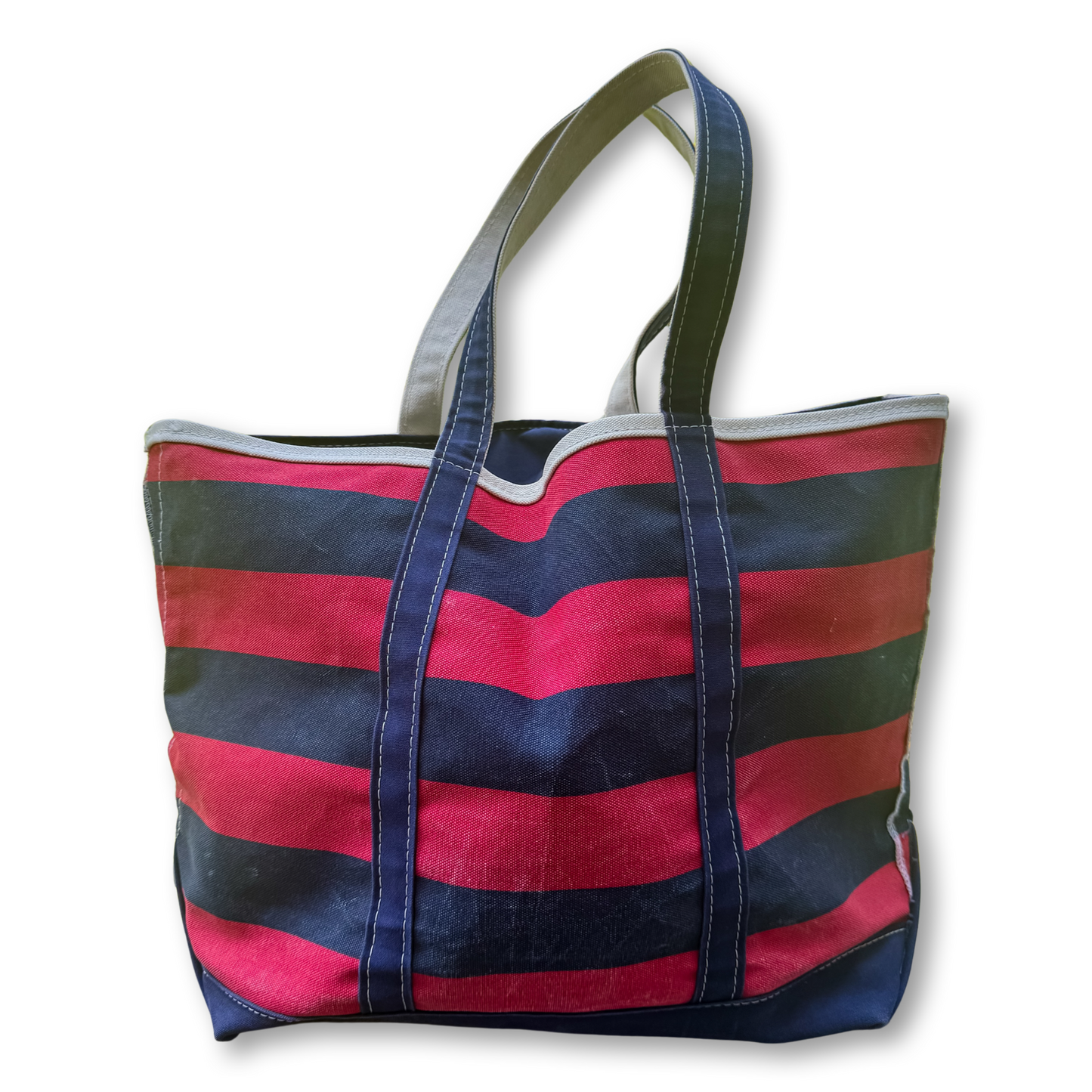 Vintage Y2K LL Bean Boat & Tote Large Zip Top Red and Navy Rugby Stripe