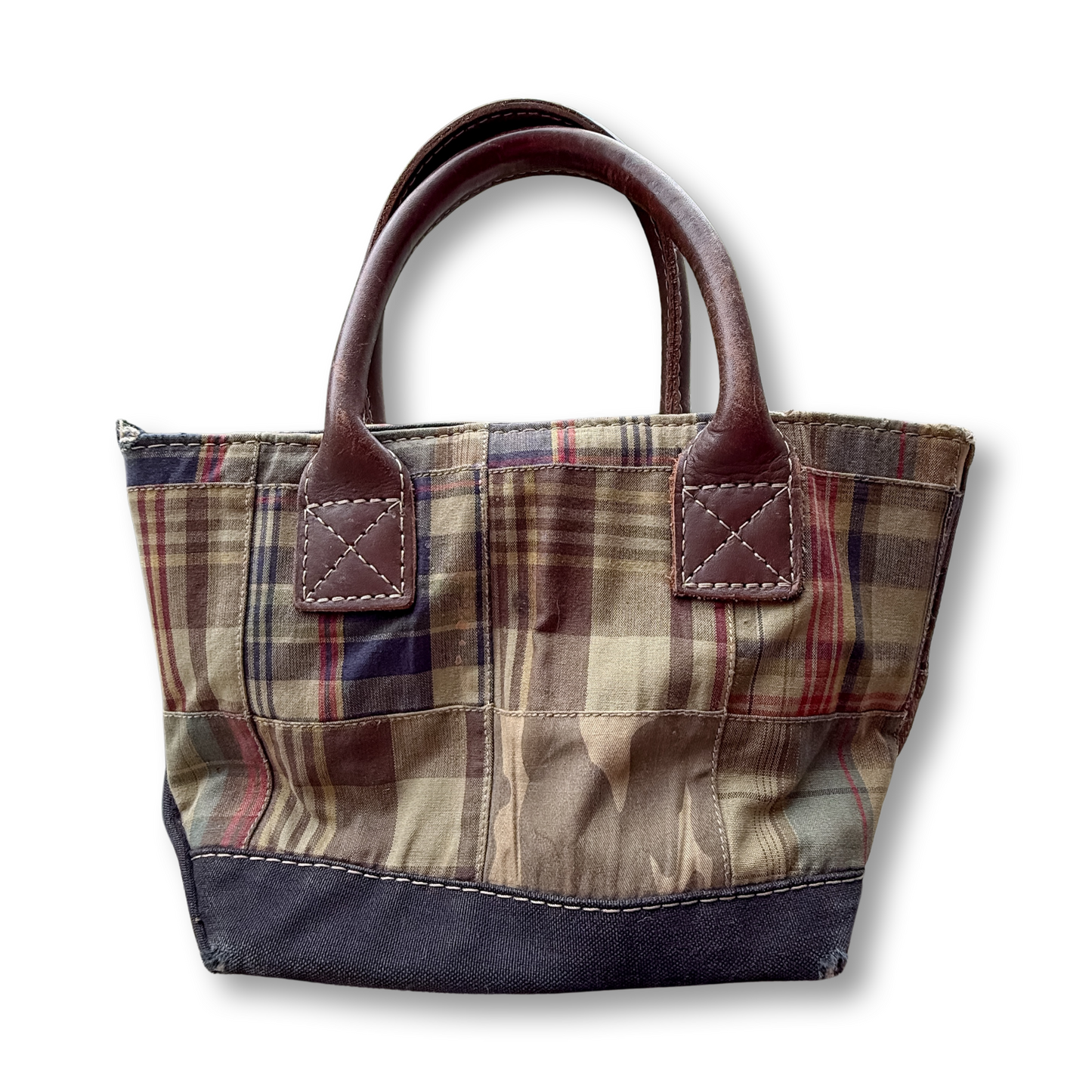 Vintage Y2K LL Bean Leather Handle Camo Madras Zip Top Mini Tote