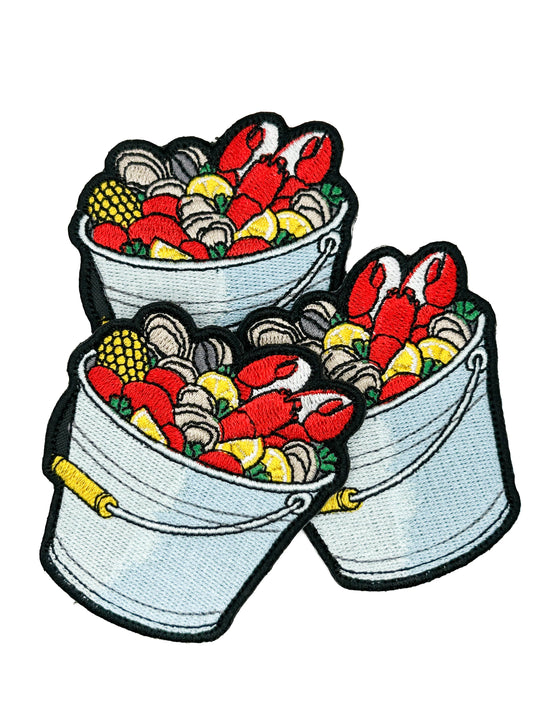 Seafood Boil Embroidered Patch Coastal Shrimp Crab Bucket