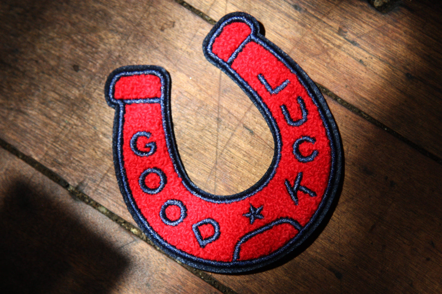 Good Luck - Red Navy - Chenille Iron On Patch