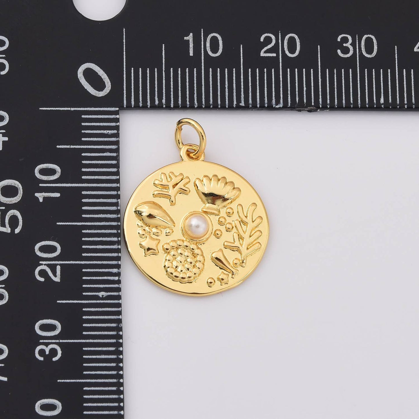 Gold Filled Ocean Medallion Charm with Pearl