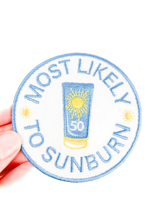 Most Likely to Sunburn Patch Funny Embroidered Iron-On Beach