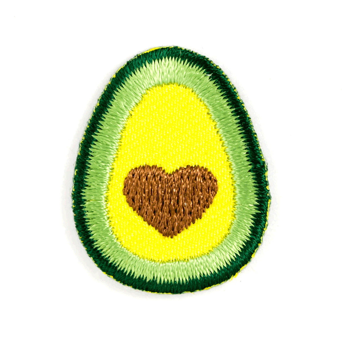 Avocado-shaped patch with a heart in the center on a white background