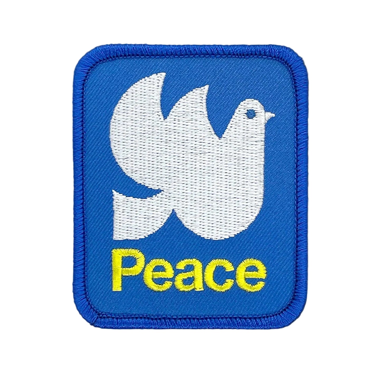 Patch with a white dove and 'Peace' text on a blue background