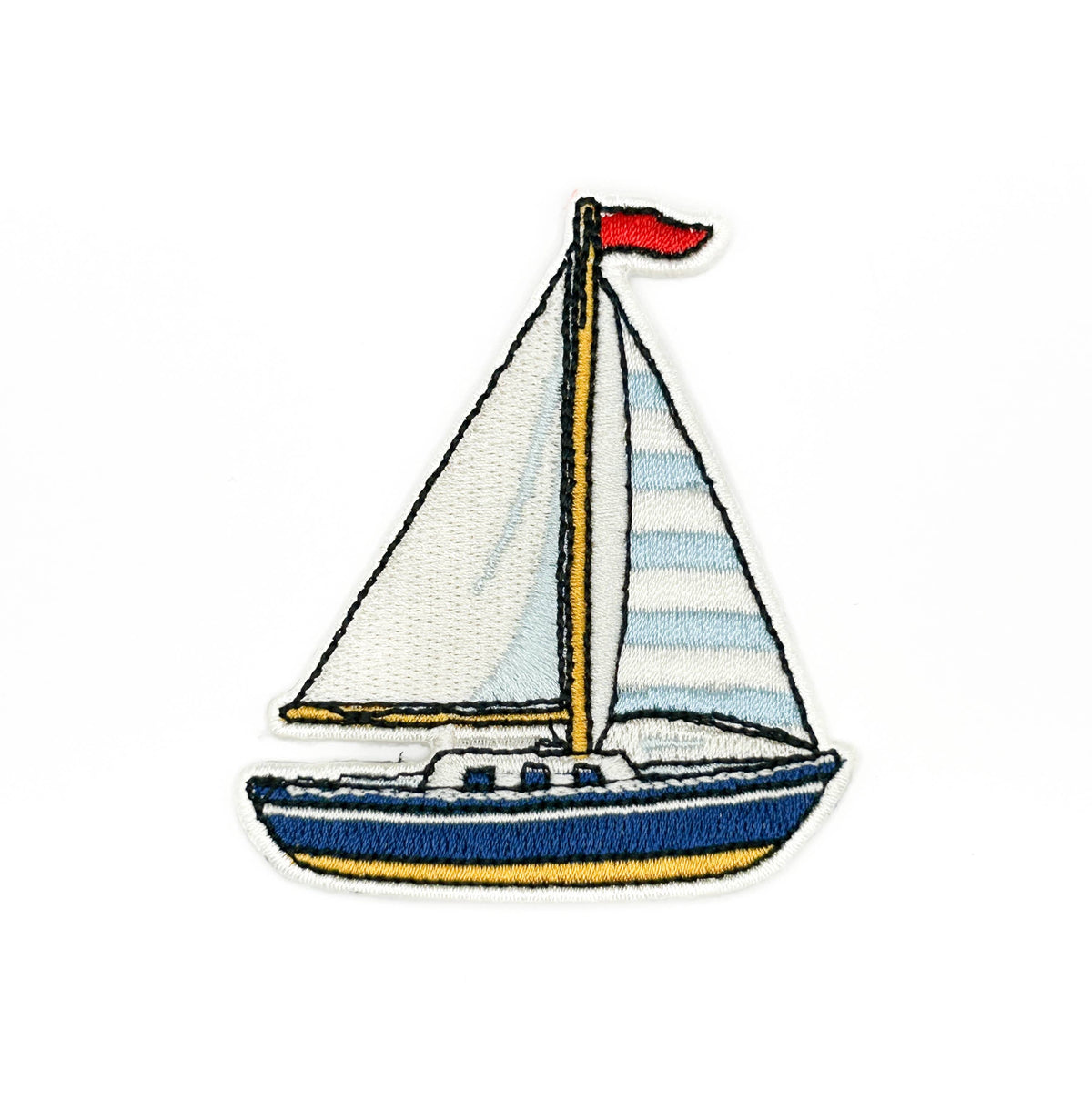 Sailboat patch with a red flag on a white background