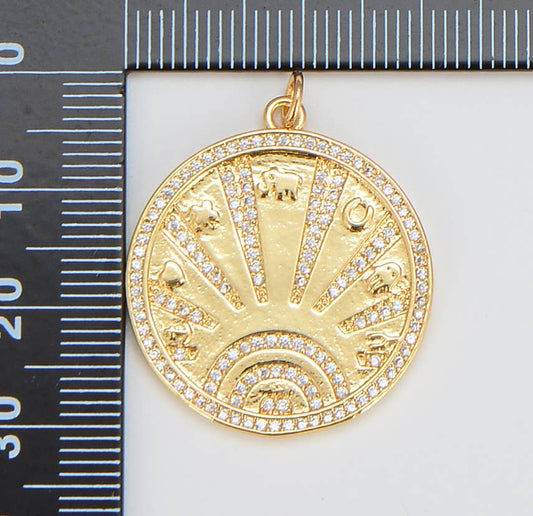 Gold Filled Lucky Coin Talisman Charm CZ Micro Pave