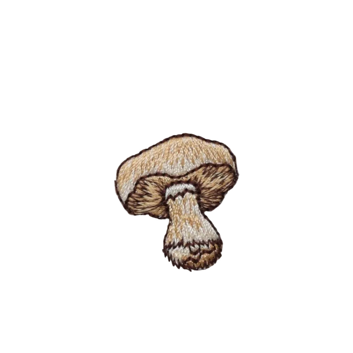 Embroidered mushroom on a beige fabric background