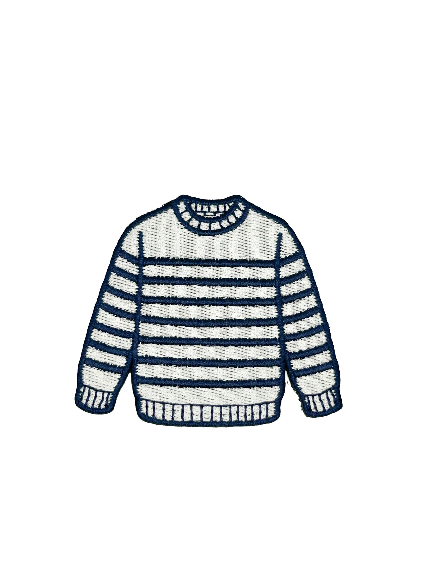 Breton Sweater Embroidered Patch Navy Cream Stripe Preppy
