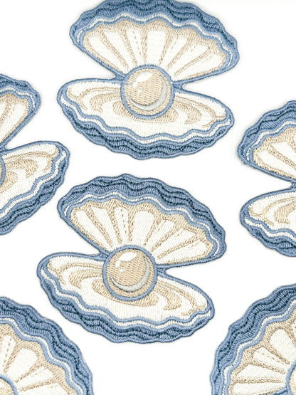 Pearl Oyster Embroidered Patch Coastal Shell Patch Nautical