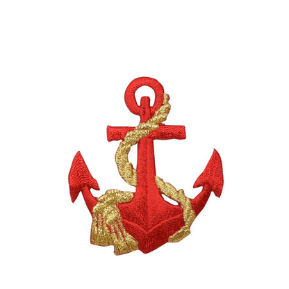 Red/Gold - Nautical Anchor - with Rope - Iron on Patch