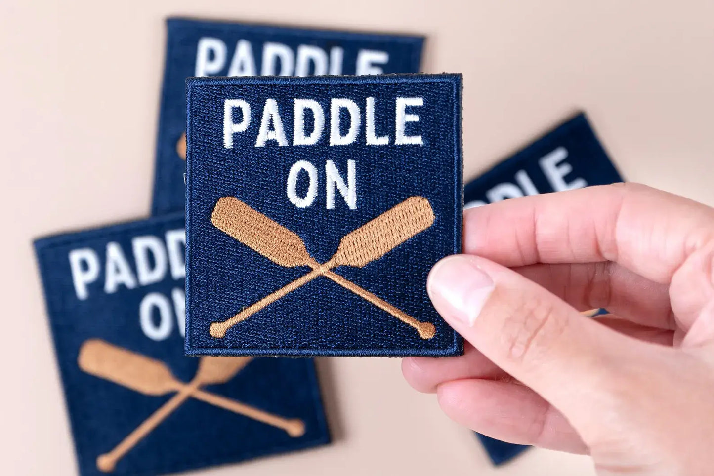 Paddle On Embroidered Iron-On Patch Lake Canoe Outdoor
