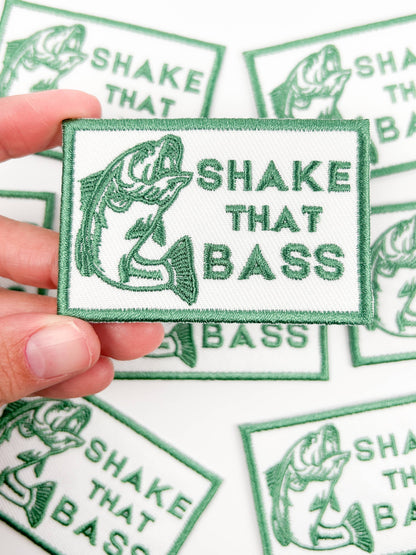 Shake That Bass Embroidered Iron-On Patch River Fishing