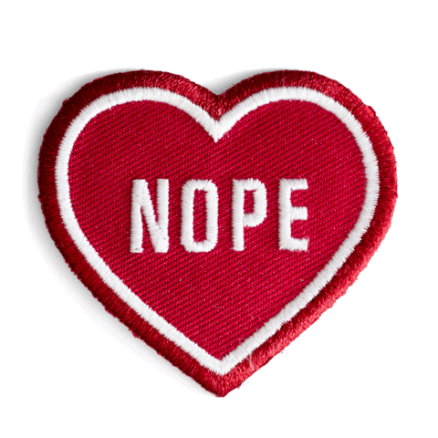Nope Heart Embroidered Iron-On Patch: 2" tall x 2" wide