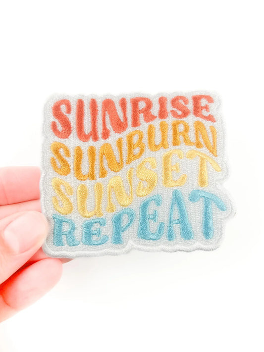 Sunrise Sunburn Sunset Repeat Embroidered Iron-On Patch Fun