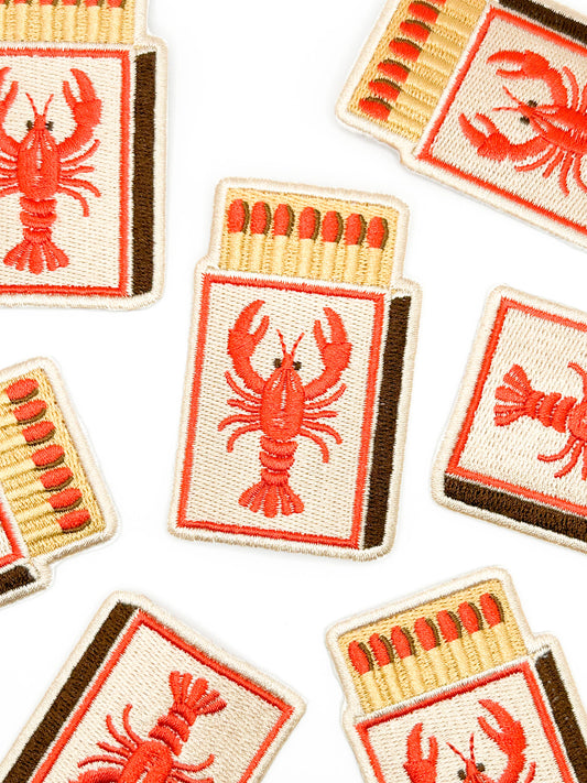 Lobster Matchbox Embroidered Patch Iron On Coastal