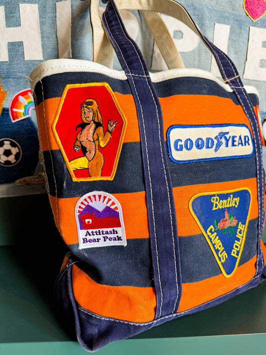 The Wrangler Vintage LL Bean Boat & Tote Medium Orange and Navy Rugby Stripes