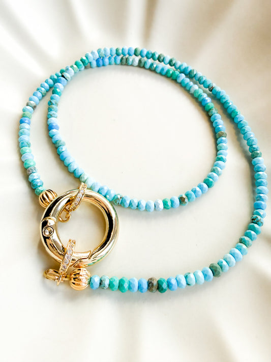 Morenci Turquoise Faceted Rondelle Beaded Necklace