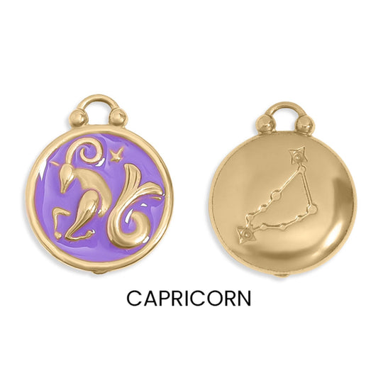 Capricorn 18K Gold PVD Stainless Steel Epoxy Filled Zodiac Charm Pendant