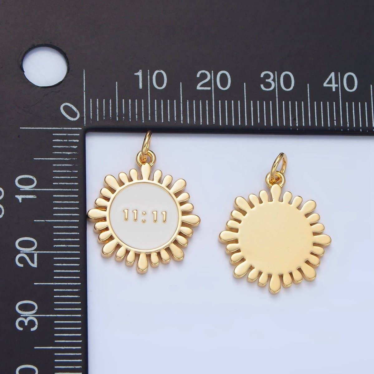 24K Gold Filled "11:11" Angel Number White Enamel Celestial Sun
