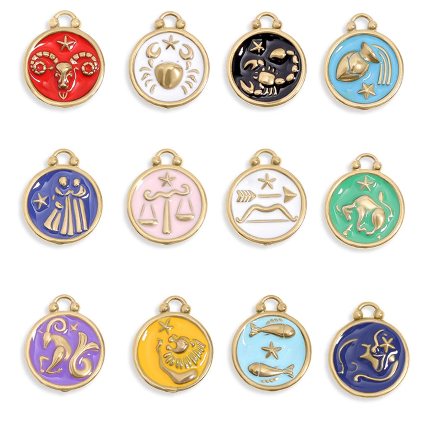 Zodiac Sign Charm Pendants- 18k Gold Filled with Colorful Enamel