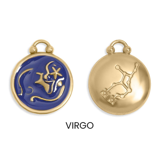 Virgo 18K Gold PVD Stainless Steel Epoxy Filled Zodiac Charm Pendant