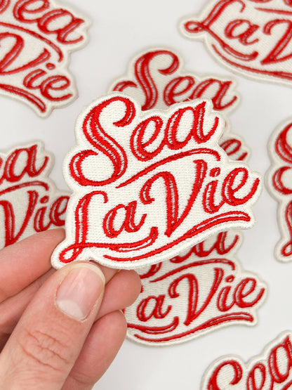 Sea La Vie Embroidered Patch  Coastal Quote, Beach, Travel