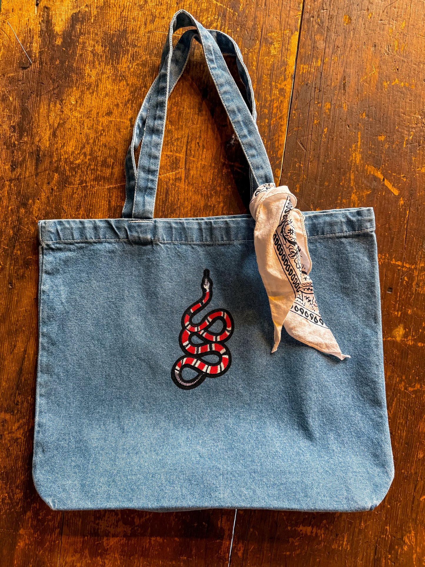 Snake Denim Tote Bag