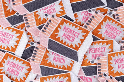 Perfect Match Embroidered Iron-On Patch Retro Matchbox