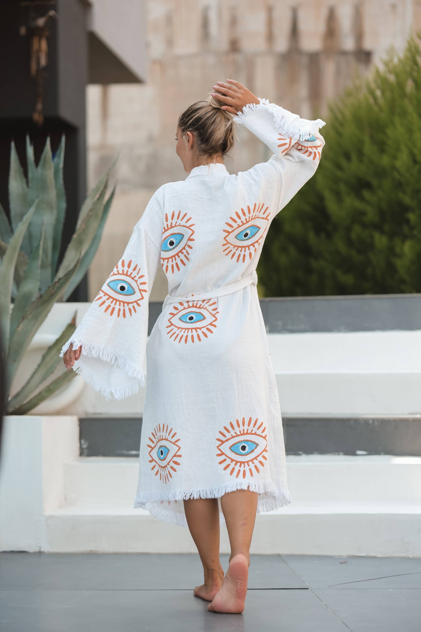 Organic Cotton Long Evil Eye Kimono Robe