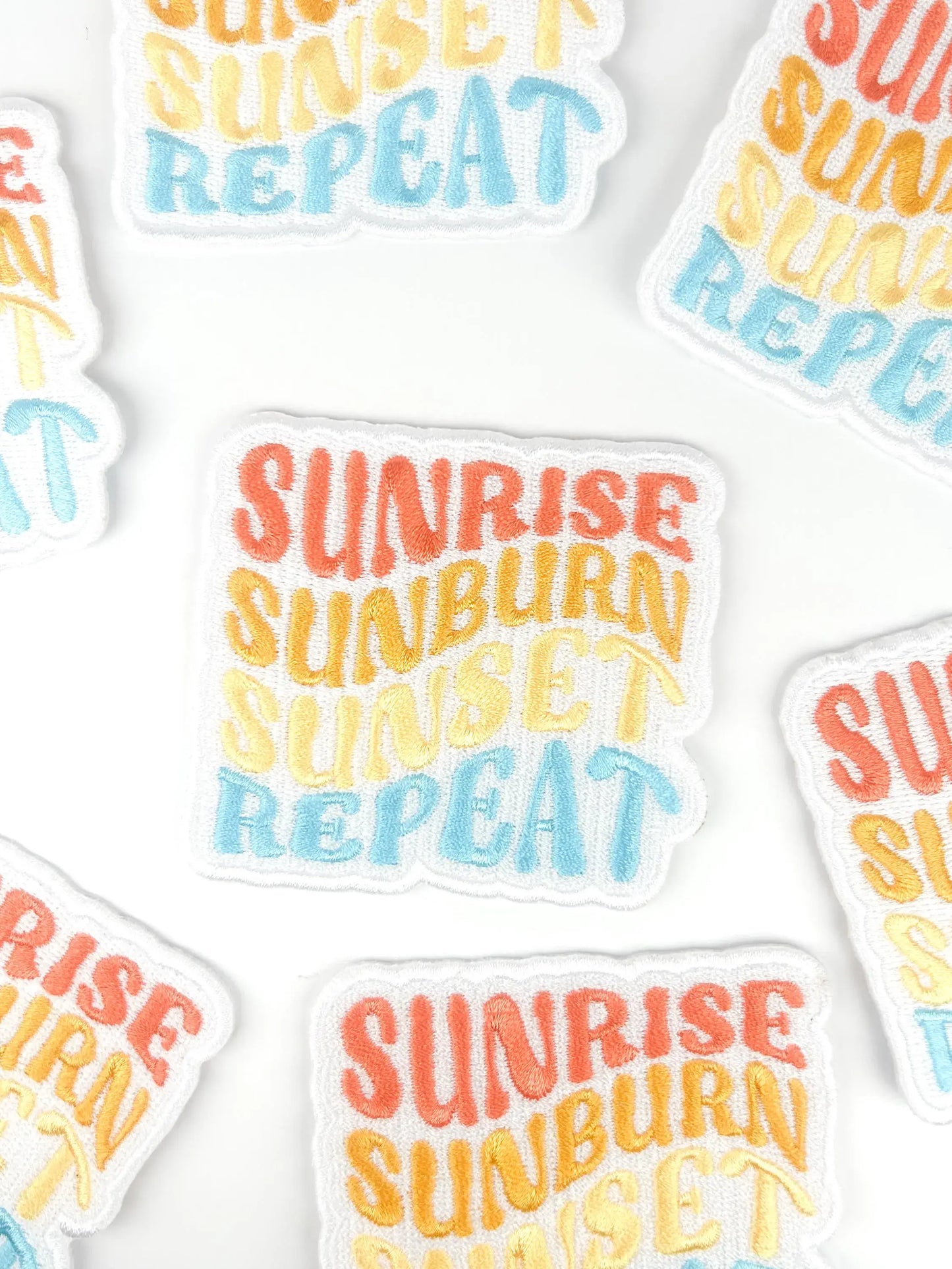 Sunrise Sunburn Sunset Repeat Embroidered Iron-On Patch Fun