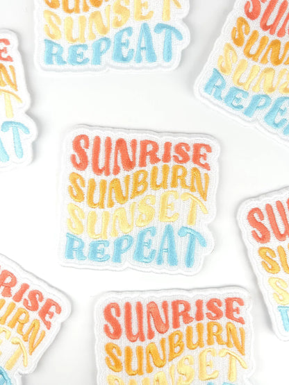 Sunrise Sunburn Sunset Repeat Embroidered Iron-On Patch Fun