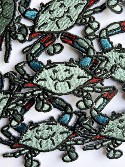 Blue Crab Iron On Embroidered Patch