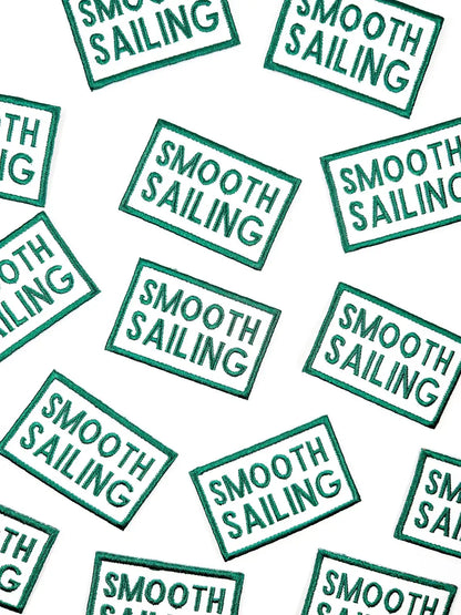 Green Smooth Sailing Embroidered Iron-On Patch Nautical