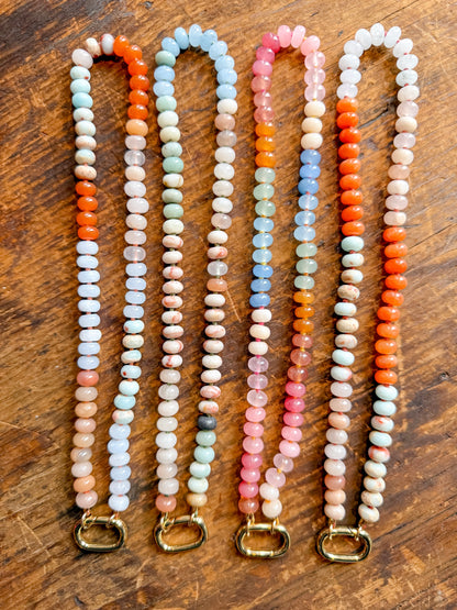 Rainbow Agate Hand Knotted Necklace with Charm Holder Clasp