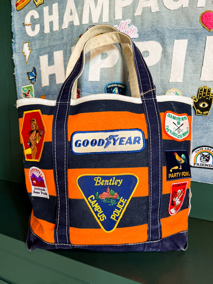 The Wrangler Vintage LL Bean Boat & Tote Medium Orange and Navy Rugby Stripes